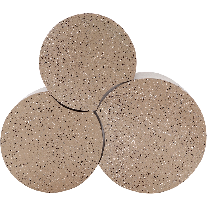 Meridian Furniture Dimple 3 Piece Taupe Terrazzo Pattern Iron Metal Coffee Table