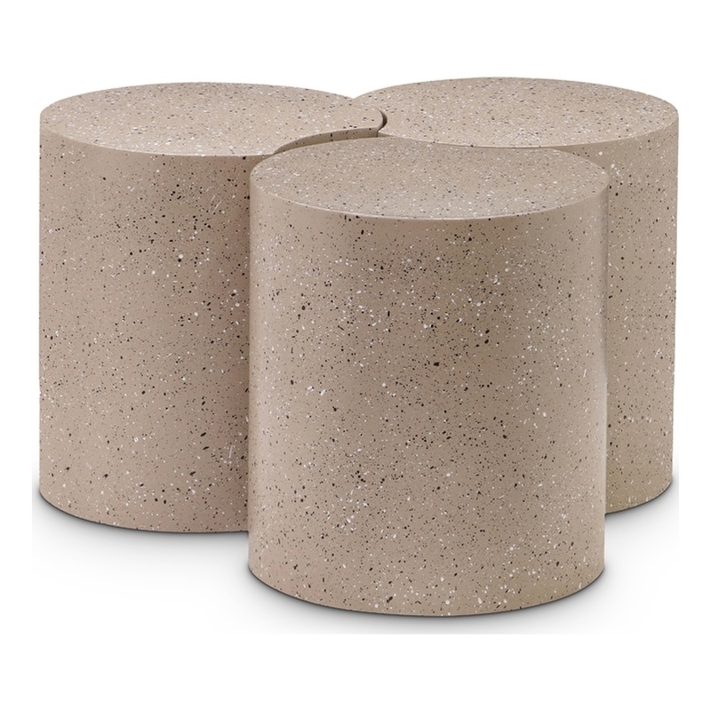 Meridian Furniture Dimple 3 Piece Taupe Terrazzo Pattern Iron Metal Coffee Table