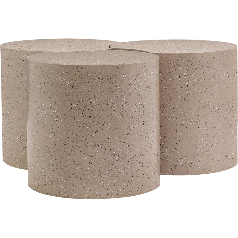 Meridian Furniture Dimple 3 Piece Taupe Terrazzo Pattern Iron Metal Coffee Table
