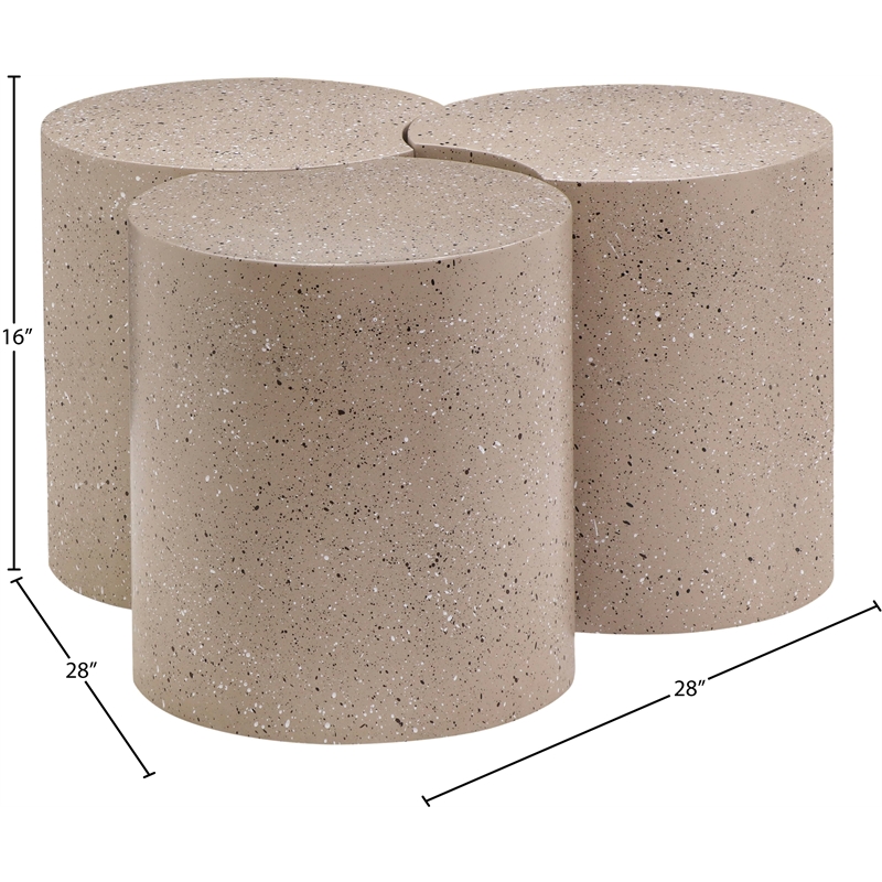 Meridian Furniture Dimple 3 Piece Taupe Terrazzo Pattern Iron Metal Coffee Table