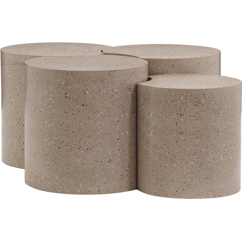 Meridian Furniture Dimple 4 Piece Taupe Terrazzo Pattern Iron Metal Coffee Table