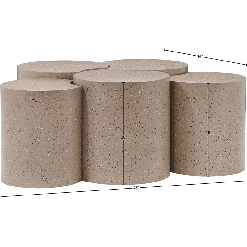 Meridian Furniture Dimple 5 Piece Taupe Terrazzo Pattern Iron Metal Coffee Table