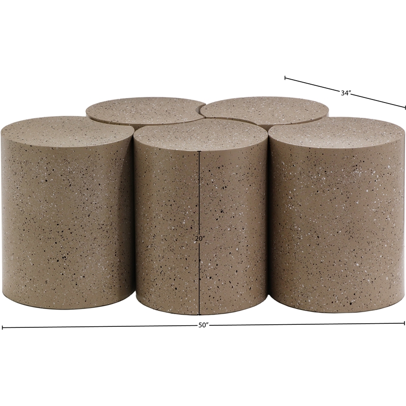 Meridian Furniture Dimple 5 Piece Taupe Terrazzo Pattern Iron Metal Coffee Table