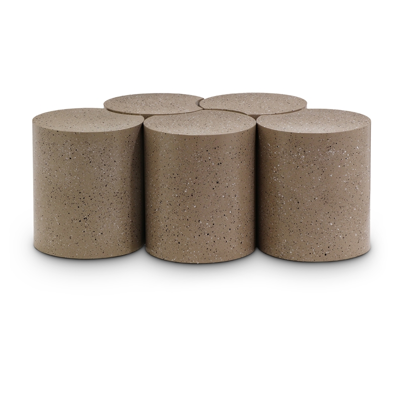 Meridian Furniture Dimple 5 Piece Taupe Terrazzo Pattern Iron Metal Coffee Table