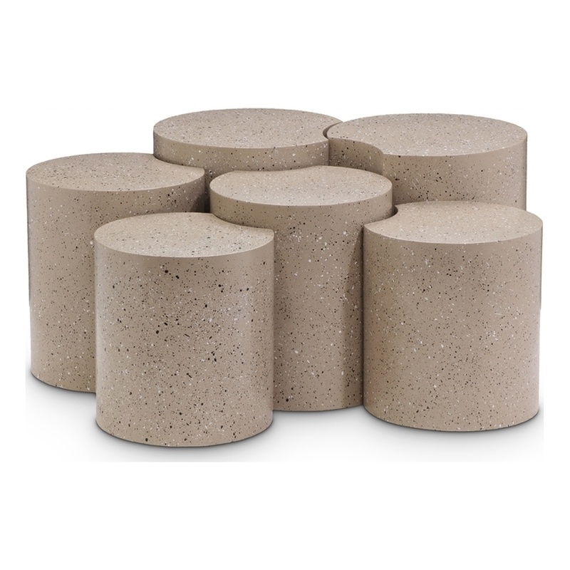 Meridian Furniture Dimple 6 Piece Taupe Terrazzo Pattern Iron Metal Coffee Table