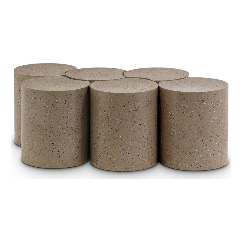 Meridian Furniture Dimple 6 Piece Taupe Terrazzo Pattern Iron Metal Coffee Table