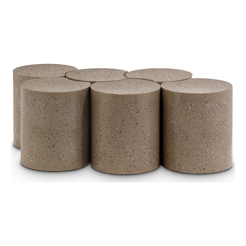 Meridian Furniture Dimple 6 Piece Taupe Terrazzo Pattern Iron Metal Coffee Table