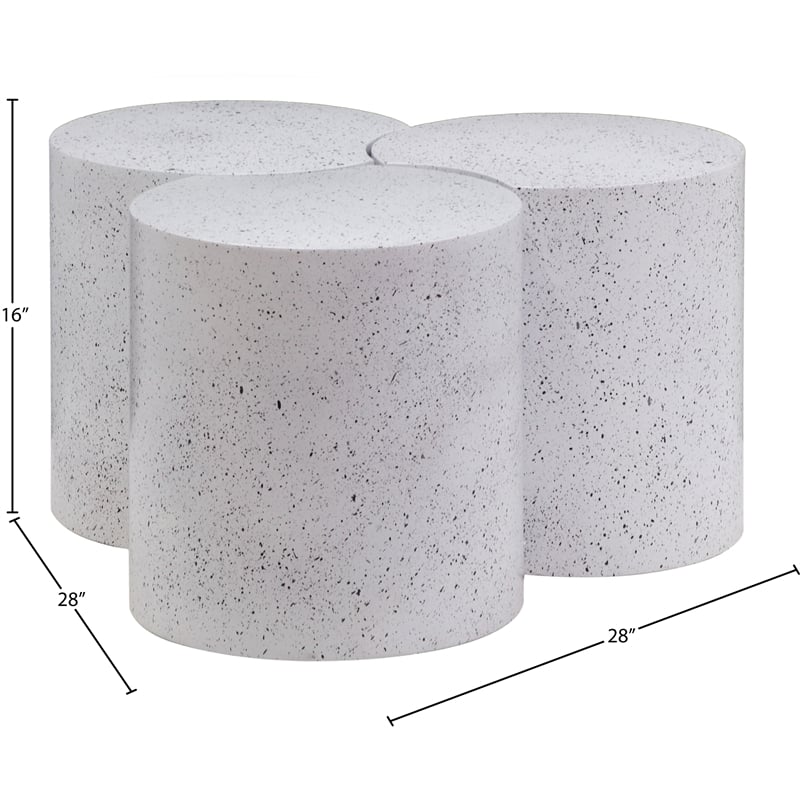 Meridian Furniture Dimple 3 Piece White Terrazzo Pattern Iron Metal Coffee Table