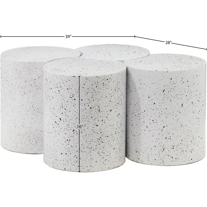 Meridian Furniture Dimple 4 Piece White Terrazzo Pattern Iron Metal Coffee Table