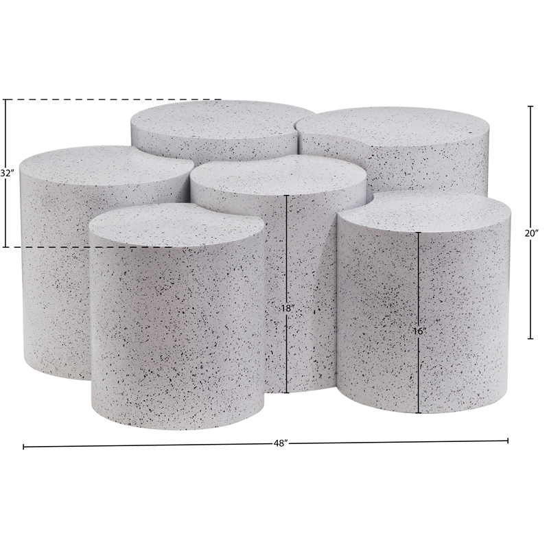 Meridian Furniture Dimple 6 Piece White Terrazzo Pattern Iron Metal Coffee Table