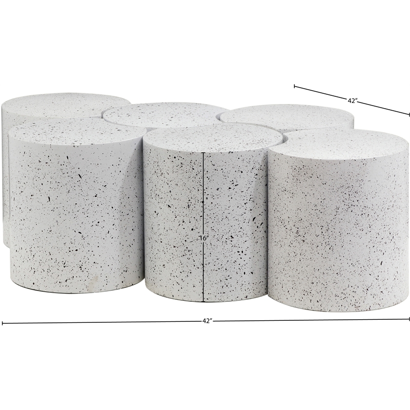 Meridian Furniture Dimple 6 Piece White Terrazzo Pattern Iron Metal Coffee Table