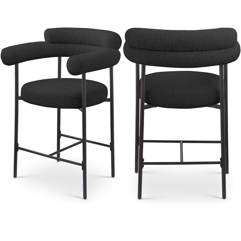 Meridian Furniture Blake Black Boucle Fabric Counter Stool (Set of 2)