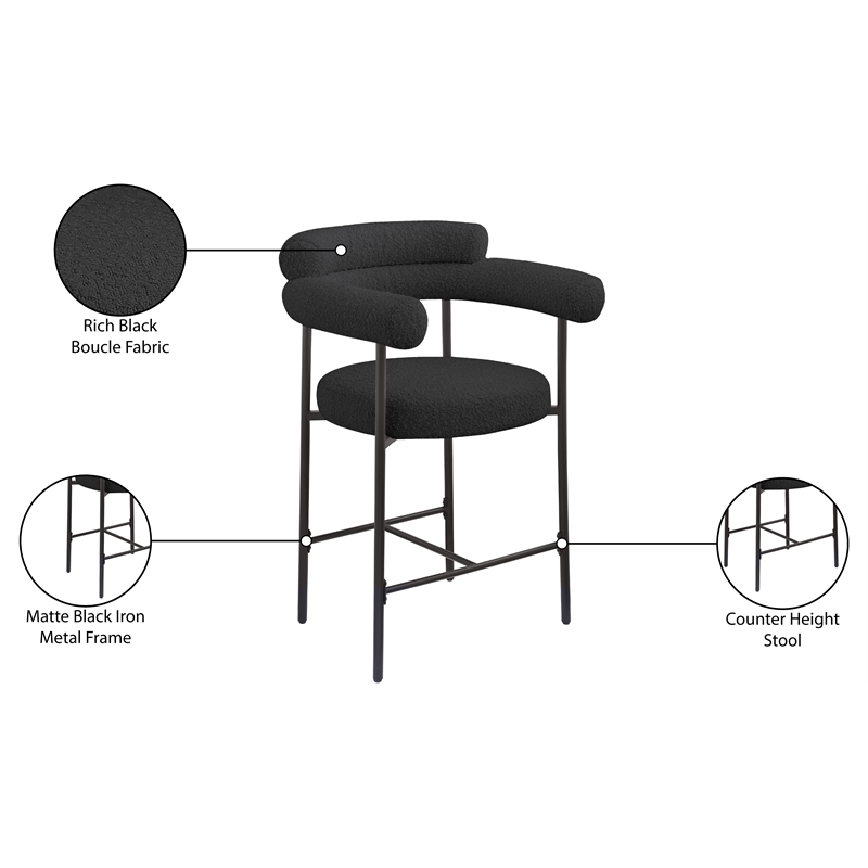 Meridian Furniture Blake Black Boucle Fabric Counter Stool (Set of 2)