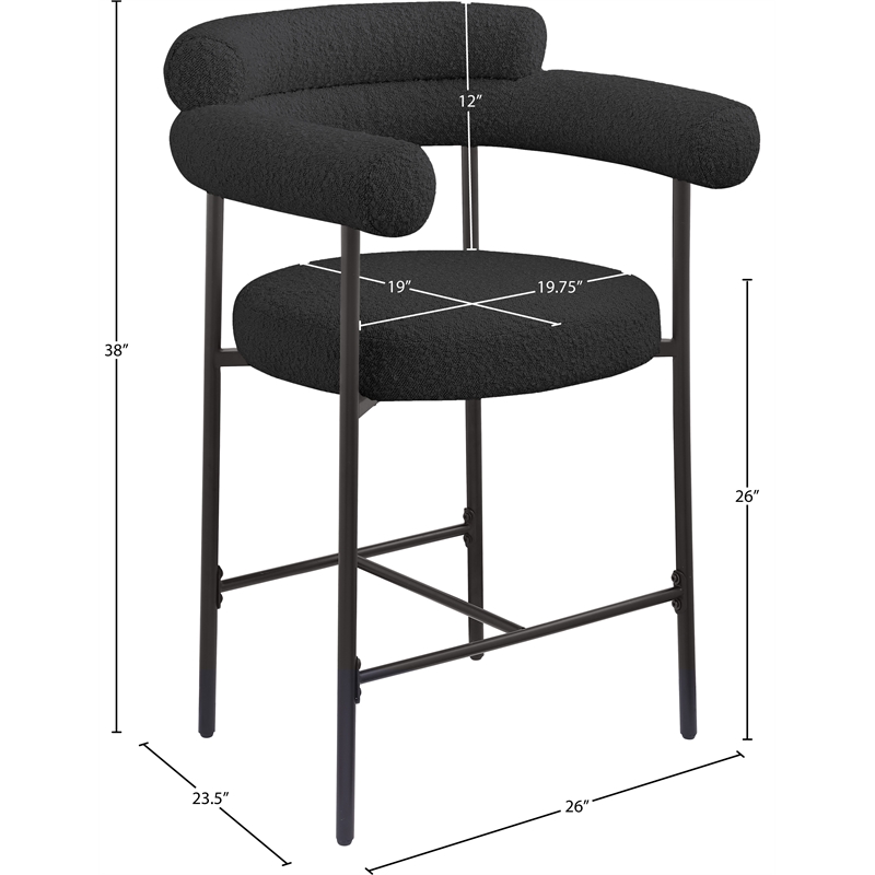 Meridian Furniture Blake Black Boucle Fabric Counter Stool (Set of 2)