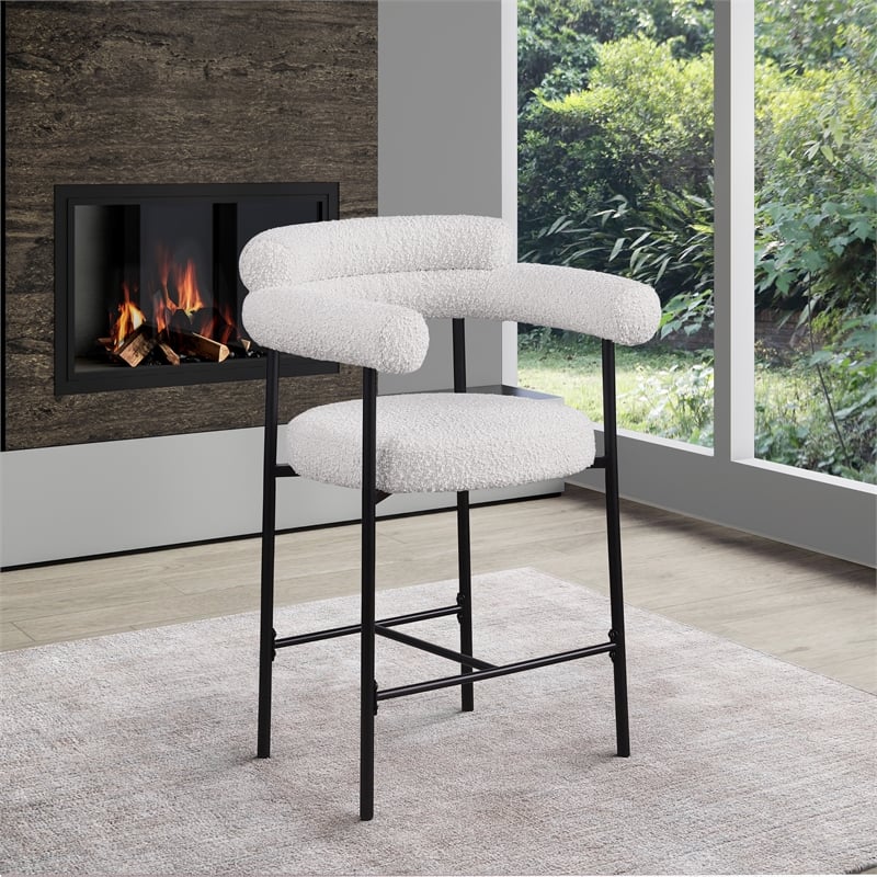 Meridian Furniture Blake Cream Boucle Fabric Counter Stool (Set of 2)