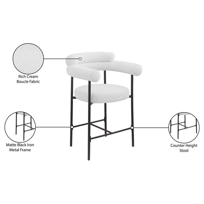 Meridian Furniture Blake Cream Boucle Fabric Counter Stool (Set of 2)