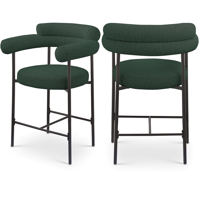 Meridian Furniture Blake Green Boucle Fabric Counter Stool (Set of 2)
