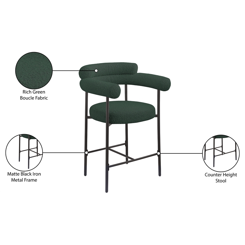Meridian Furniture Blake Green Boucle Fabric Counter Stool (Set of 2)