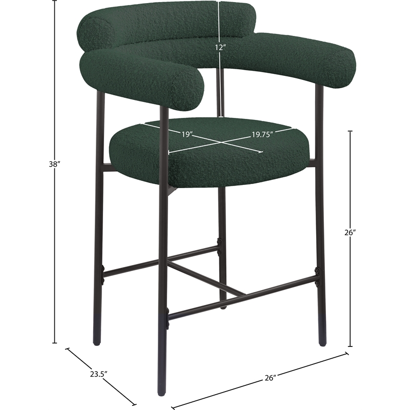 Meridian Furniture Blake Green Boucle Fabric Counter Stool (Set of 2)