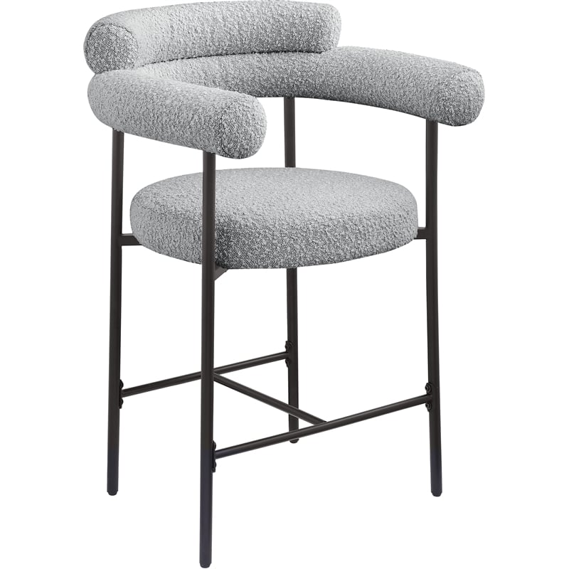 Meridian Furniture Blake Grey Boucle Fabric Counter Stool (Set of 2)