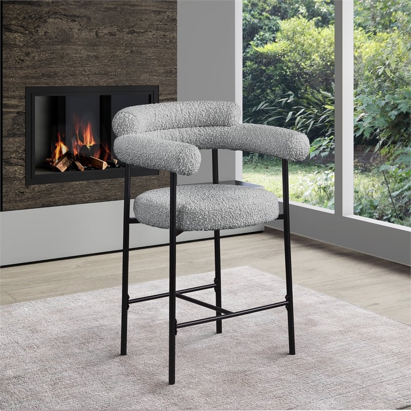 Meridian Furniture Blake Grey Boucle Fabric Counter Stool (Set of 2)