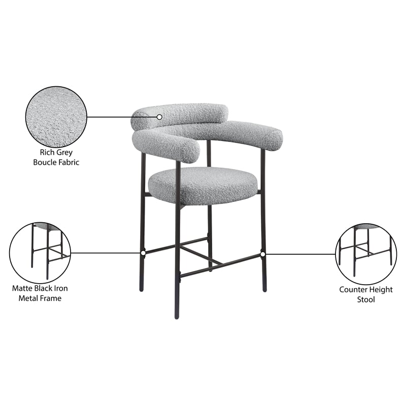 Meridian Furniture Blake Grey Boucle Fabric Counter Stool (Set of 2)