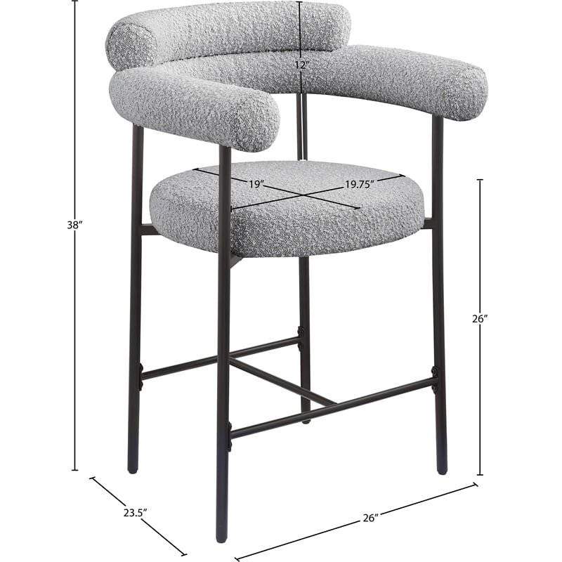 Meridian Furniture Blake Grey Boucle Fabric Counter Stool (Set of 2)