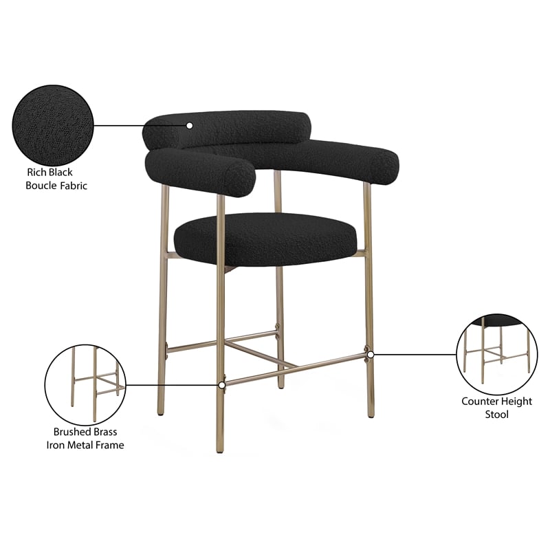 Meridian Furniture Blake Black Boucle Fabric Counter Stool (Set of 2)
