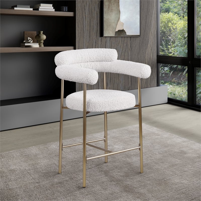 Meridian Furniture Blake Cream Boucle Fabric Counter Stool (Set of 2)
