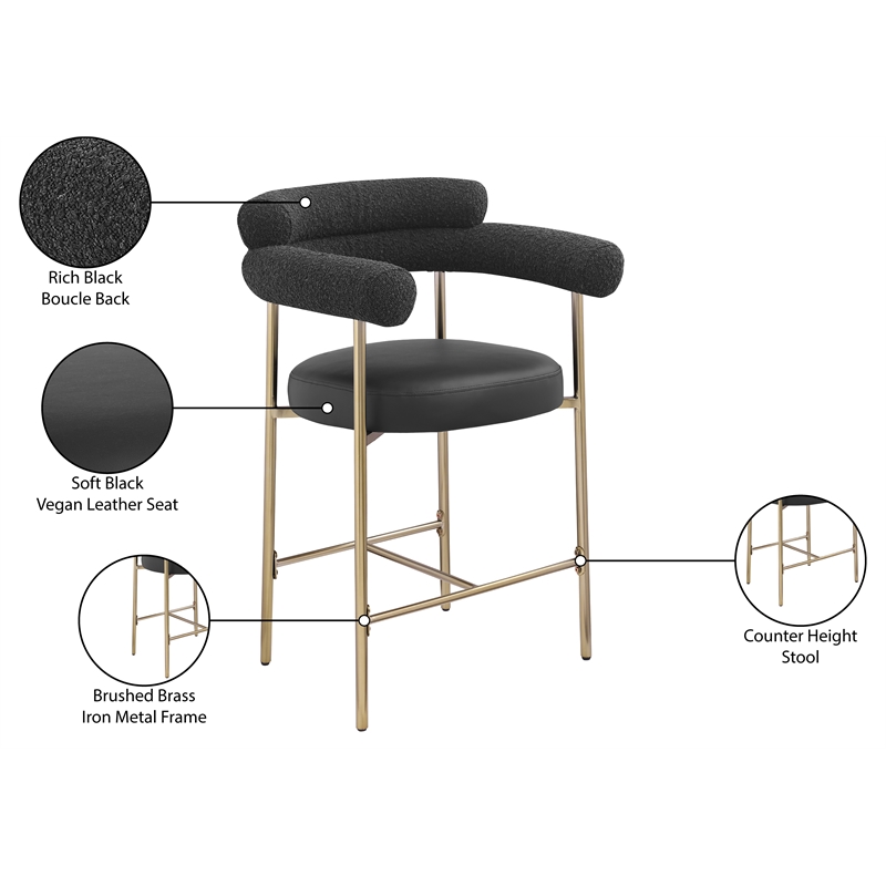 Meridian Furniture Blake Black Boucle Fabric Counter Stool (Set of 2)