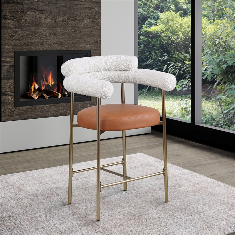 Meridian Furniture Blake Cognac Boucle Fabric Counter Stool (Set of 2)