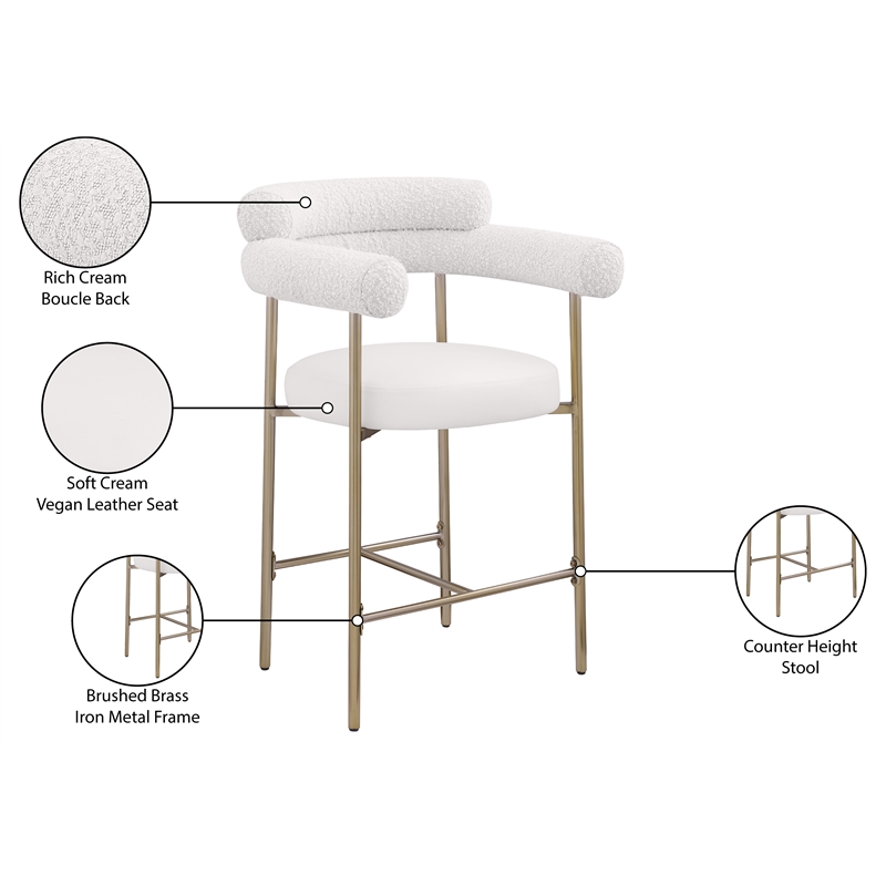 Meridian Furniture Blake Cream Boucle Fabric Counter Stool (Set of 2)