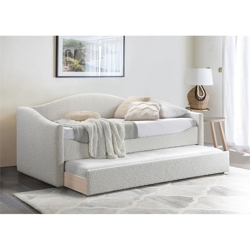 Meridian Furniture Arlo Cream Boucle Fabric Twin Daybed