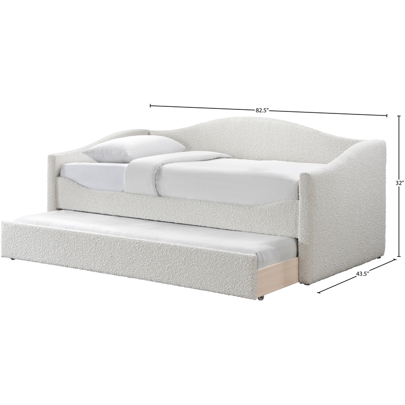 Meridian Furniture Arlo Cream Boucle Fabric Twin Daybed