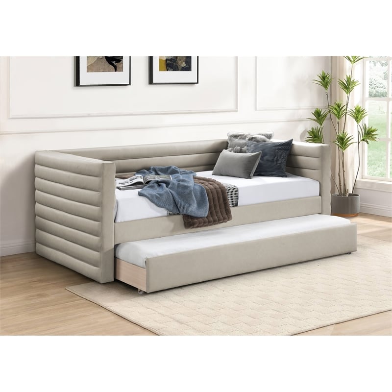 Meridian Furniture Beverly Beige Vegan Leather Twin Daybed