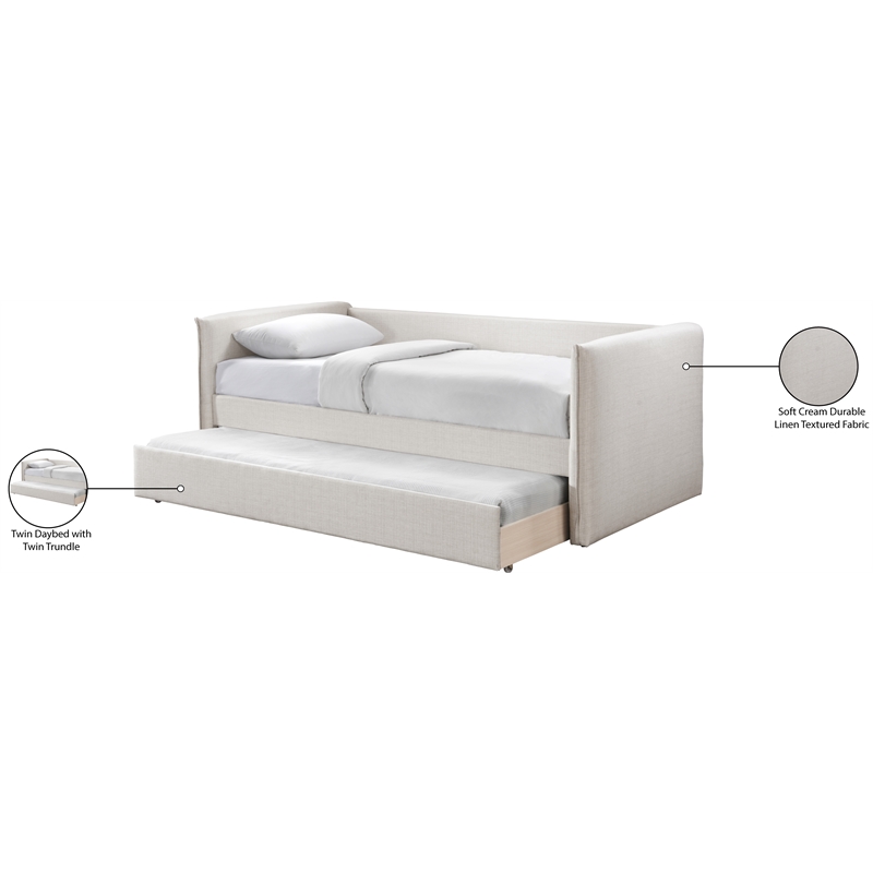 Meridian Furniture Colton Cream Linen Textured Fabric Twin Daybed