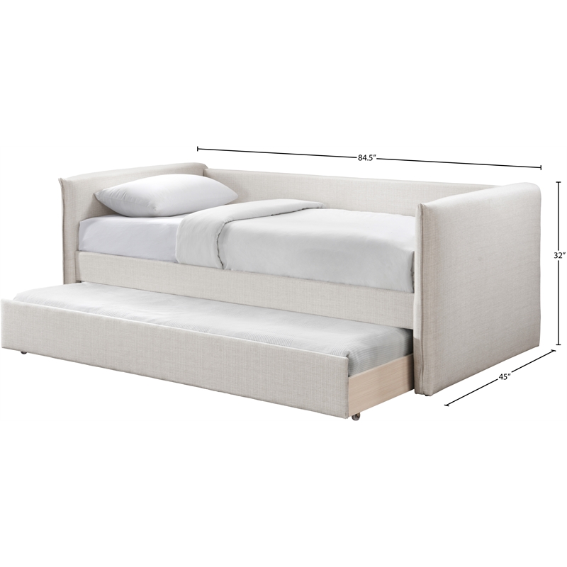 Meridian Furniture Colton Cream Linen Textured Fabric Twin Daybed