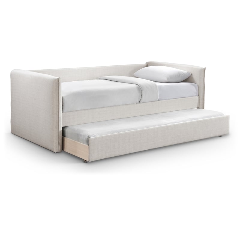 Meridian Furniture Colton Cream Linen Textured Fabric Twin Daybed
