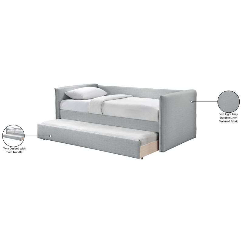 Meridian Furniture Colton Grey Linen Textured Fabric Twin Daybed