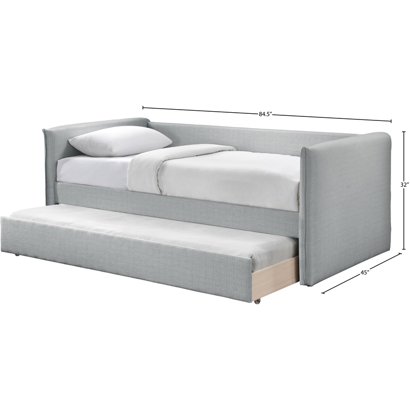 Meridian Furniture Colton Grey Linen Textured Fabric Twin Daybed
