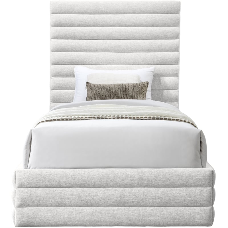 Meridian Furniture Maxwell Cream Linen Textured Fabric Twin Bed
