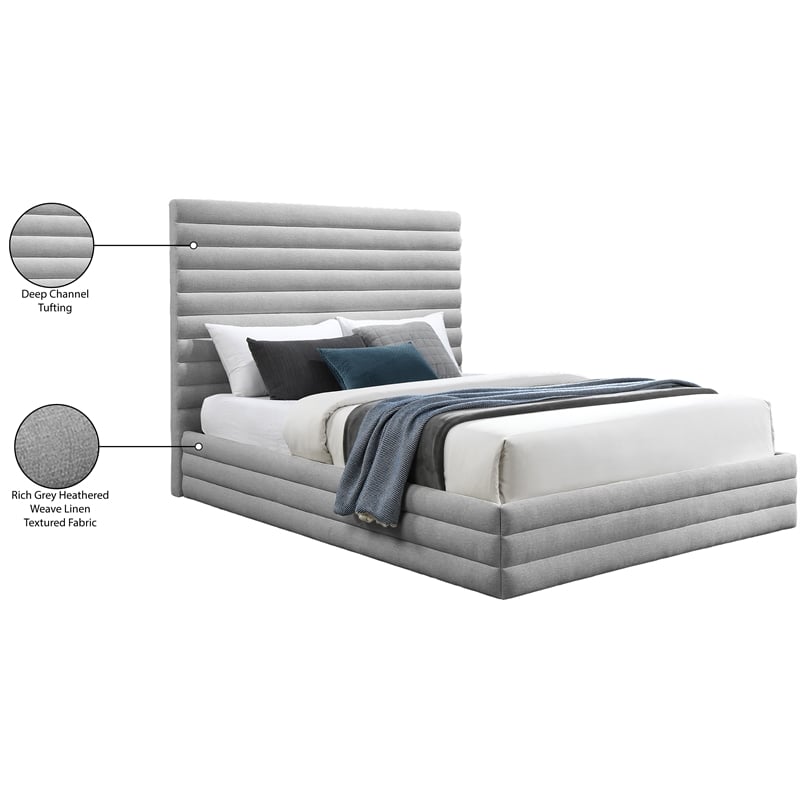 Meridian Furniture Maxwell Grey Linen Textured Fabric Full Bed