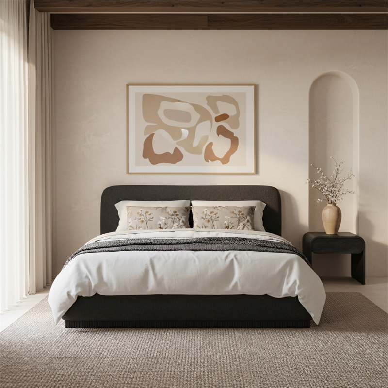 Meridian Furniture Rigby Black Boucle Fabric Queen Bed