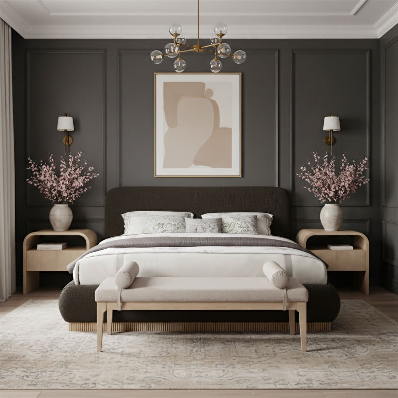 Meridian Furniture Rigby Brown Boucle Fabric King Bed