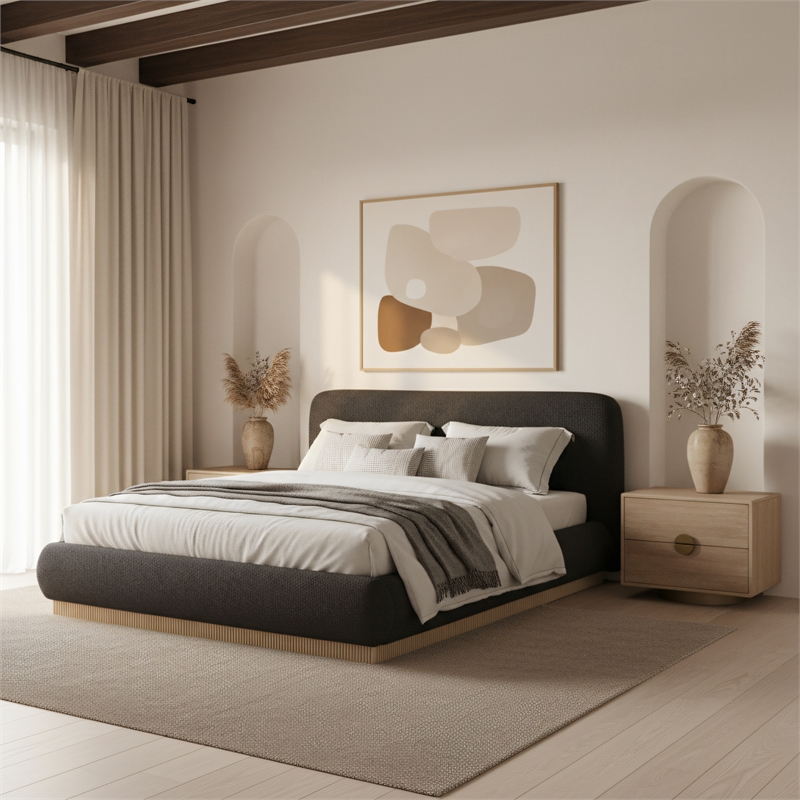 Meridian Furniture Rigby Brown Boucle Fabric Queen Bed