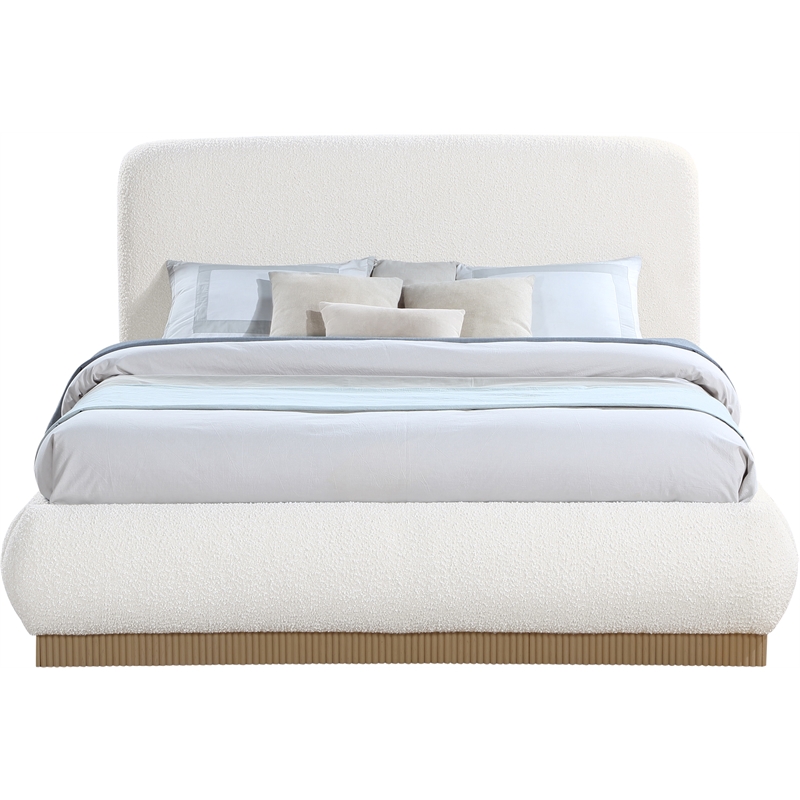 Meridian Furniture Rigby Cream Boucle Fabric Queen Bed
