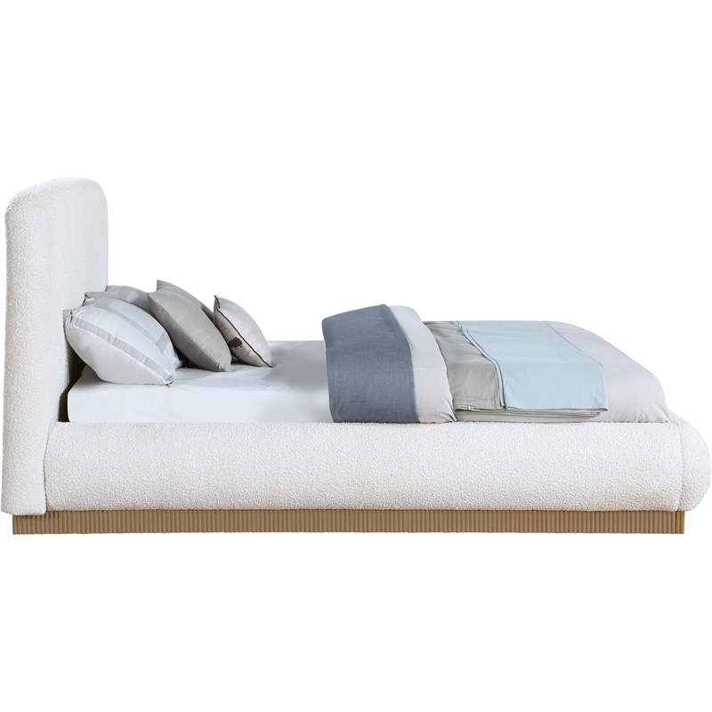 Meridian Furniture Rigby Cream Boucle Fabric Queen Bed