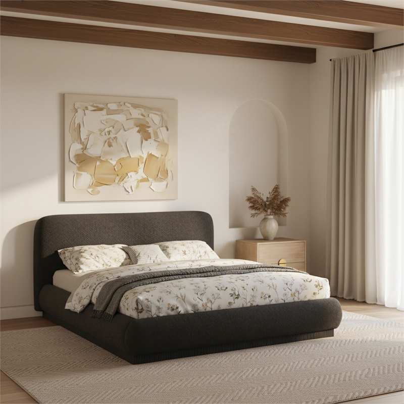 Meridian Furniture Rigby Black Boucle Fabric Queen Bed