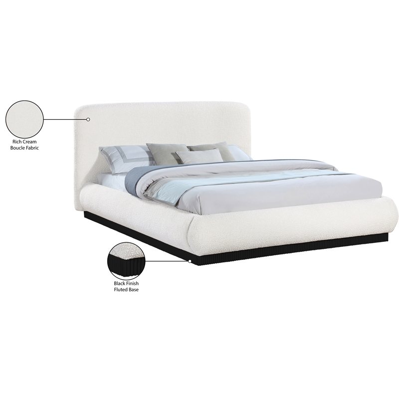 Meridian Furniture Rigby Cream Boucle Fabric Queen Bed