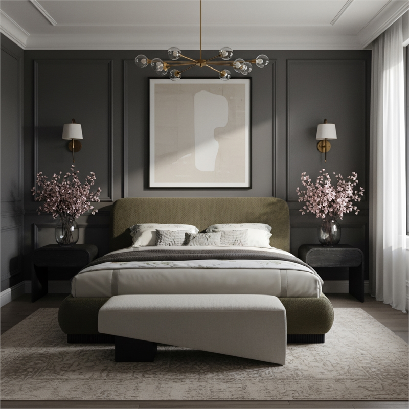 Meridian Furniture Rigby Olive Boucle Fabric King Bed